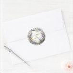 Sticker Rond Aquarelle Regal Lavender Wreath Monogram Mariage<br><div class="desc">Notre collection "Lavender Regal Mariage" est composée de fleurs de lavande aquarelle associées à des cadres dorés et de polices facilement personnalisables pour un mariage de jardin parfaitement élégant. Consultez notre magasin pour plus d'articles de cette collection. Contactez-nous si vous avez des demandes spéciales par courriel ou par conversation et...</div>