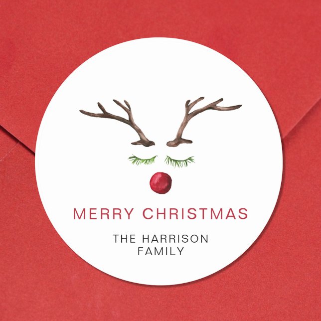 Sticker Rond Aquarelle Reindeer Joyeux Noël (Créateur téléchargé)