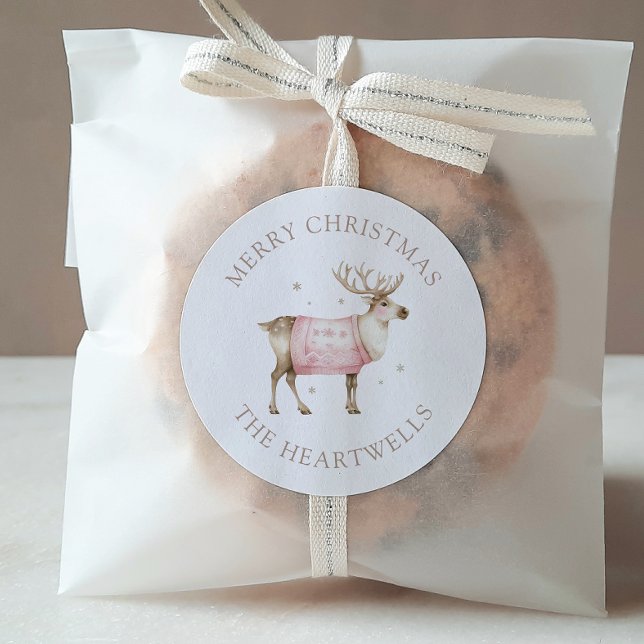 Sticker Rond Aquarelle Reindeer Personnalisé Joyeux Noël (Créateur téléchargé)