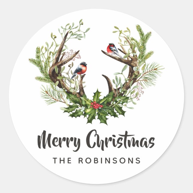 Sticker Rond Aquarelle Renne Rustique Noël (Devant)