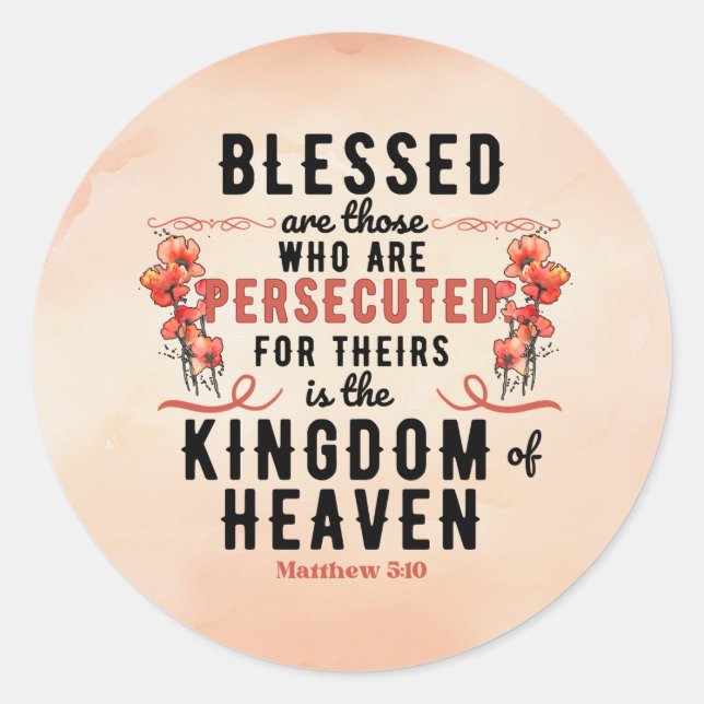 Sticker Rond Aquarelle Retro Matthew 5:10 Poppies (Devant)