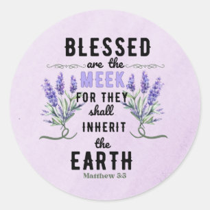 Sticker Rond Aquarelle rétro Matthew 5:5 Lavender