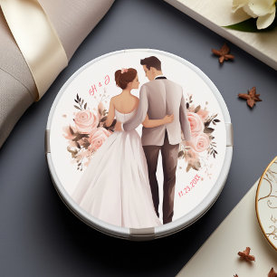 Sticker Rond Aquarelle Romantique Couple Mariage