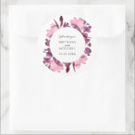 Sticker Rond Aquarelle romantique Floral Plum Wedding Favoriser<br><div class="desc">Customisez tout le texte,  les polices de couleur,  les cercles et l'échelle ou déplacez les graphiques</div>