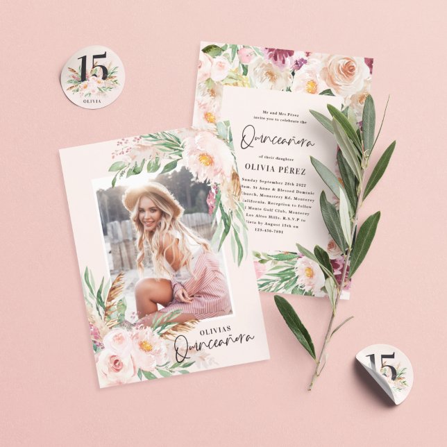 Sticker Rond Aquarelle rose âge floral élégant anniversaire (Créateur téléchargé)