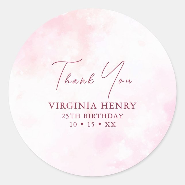 Sticker Rond Aquarelle rose Anniversaire (Devant)