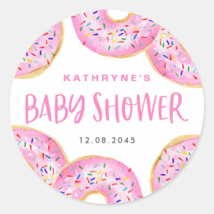 Sticker Rond Aquarelle rose arroser beignets Bébé arroser