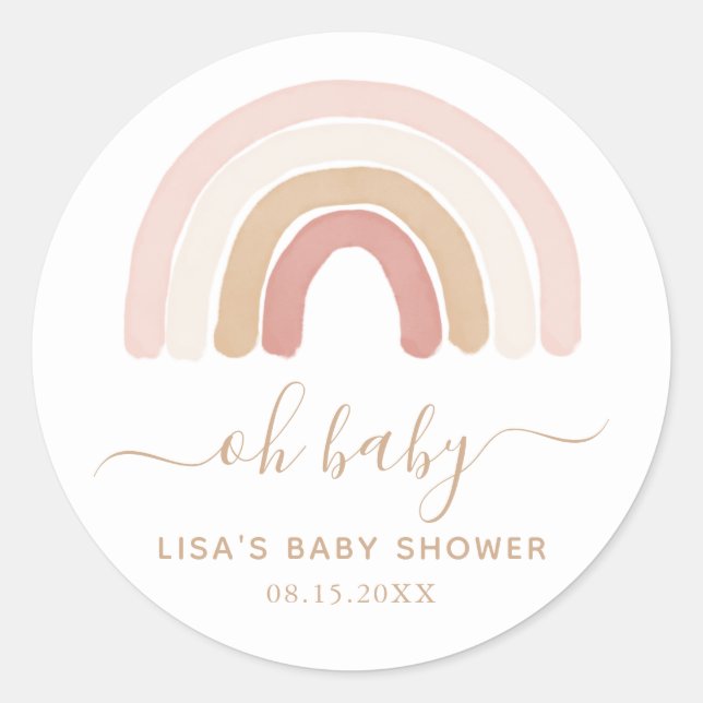Sticker Rond Aquarelle rose Baby shower arc-en-ciel (Devant)