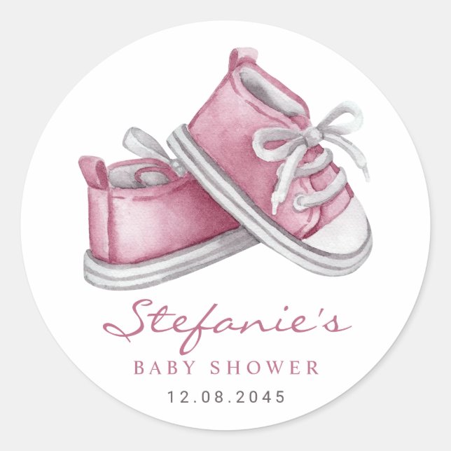 Sticker Rond Aquarelle rose Baby shower de bébés bonbons (Devant)