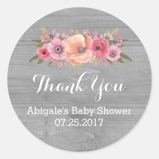 Sticker Rond Aquarelle rose Baby shower en bois floral Favorise (Devant)