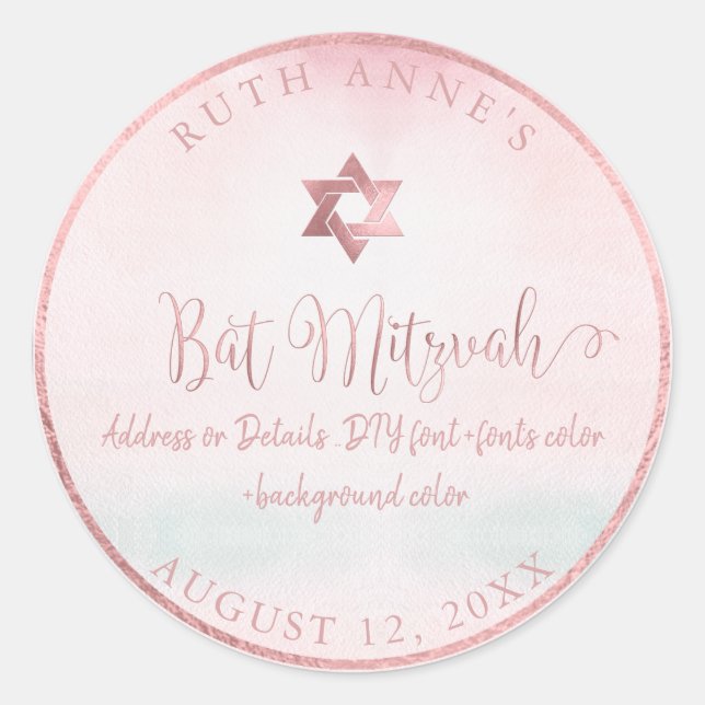 Sticker Rond Aquarelle rose Bat mitzvah PixDezines (Devant)