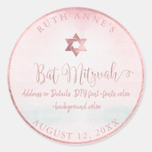 Sticker Rond Aquarelle rose Bat mitzvah PixDezines