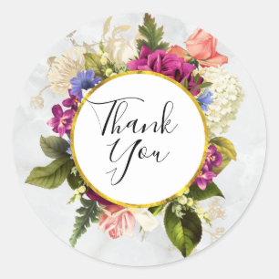 Sticker Rond Aquarelle rose & blanc moderne Merci