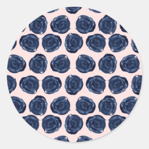 Sticker Rond Aquarelle rose bleu Rose Vines Cottage Mariage