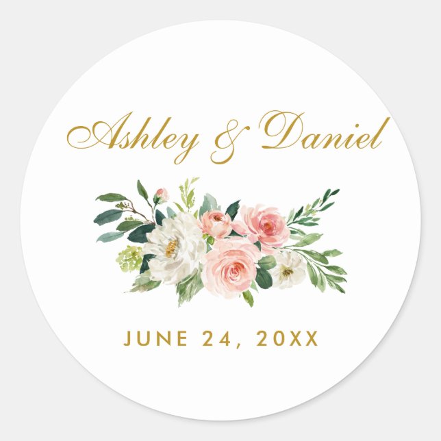Sticker Rond Aquarelle rose Blush Or FlorMariage (Devant)