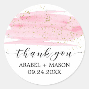 Sticker Rond Aquarelle rose Blush & Or Sparkle Wedding Favorise