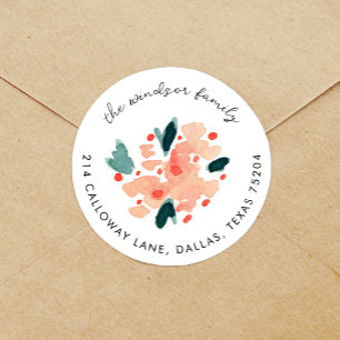 Sticker Rond Aquarelle rose Bouquet Floral Adresse de retour