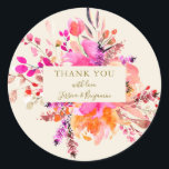Sticker Rond Aquarelle rose Bouquet Floral Nom du Mariage Perso<br><div class="desc">Aquarelle rose Bouquet floral Nom du Mariage Autocollant rond classique personnalisé</div>