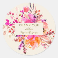 Aquarelle rose Bouquet Floral Nom du Mariage Perso