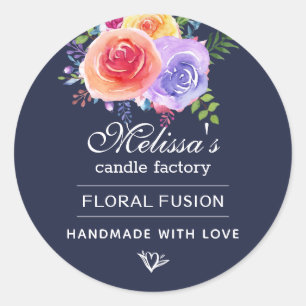 Sticker Rond Aquarelle Rose bouquet floral savon bougie