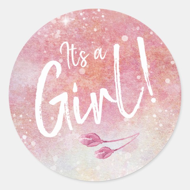 Sticker Rond Aquarelle rose C'est une fille Envelope Phoques (Devant)