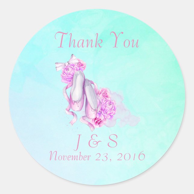 Sticker Rond Aquarelle rose Chaussures Mariage Merci (Devant)
