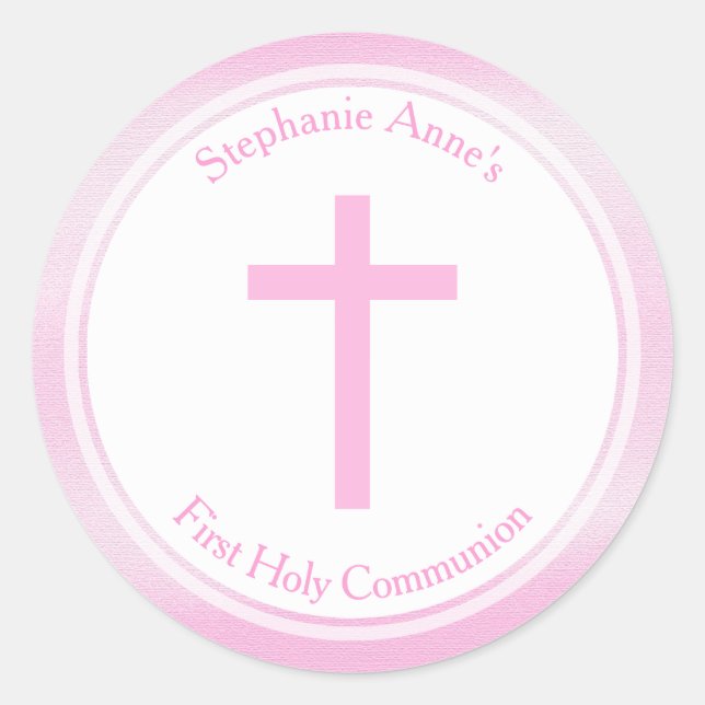 Sticker Rond Aquarelle rose communion (Devant)