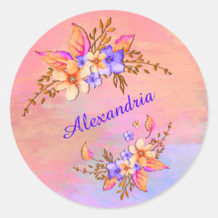 Sticker Rond Aquarelle rose du jardin floral Personnaliser