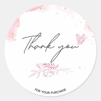 Sticker Rond Aquarelle rose entreprise merci