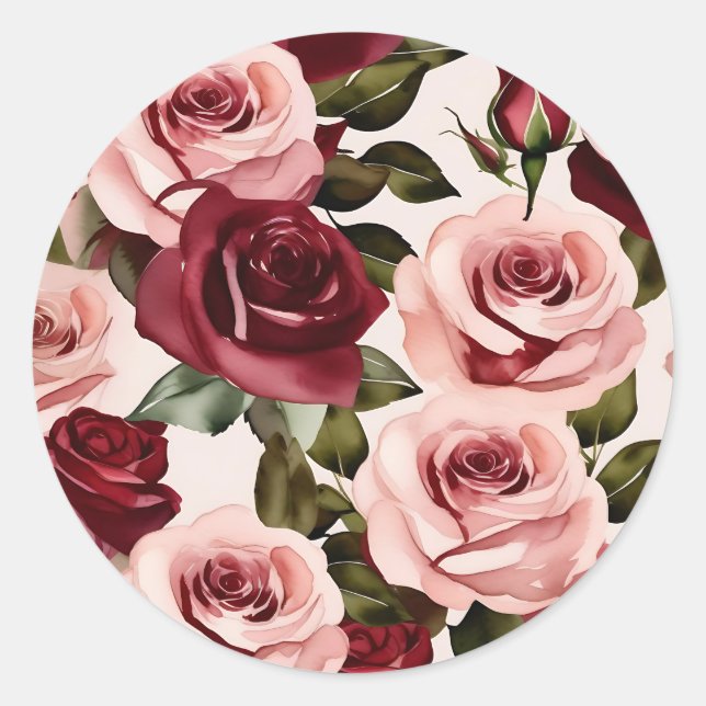 Sticker Rond Aquarelle rose et bordeaux (Devant)