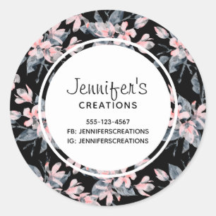 Sticker Rond Aquarelle rose et gris Floral Motif