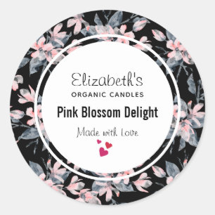 Sticker Rond Aquarelle rose et gris Floral Motif Savon bougie