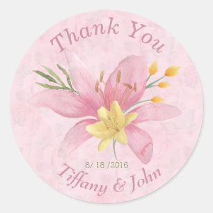 Sticker Rond Aquarelle rose et jaune Merci