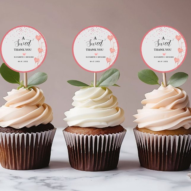 Sticker Rond Aquarelle rose et rouge Coeur Sweet Merci Party (Créateur téléchargé)