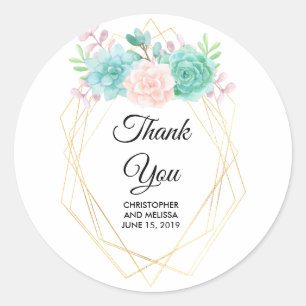 Sticker Rond Aquarelle rose et vert moderne Mariage Succulent