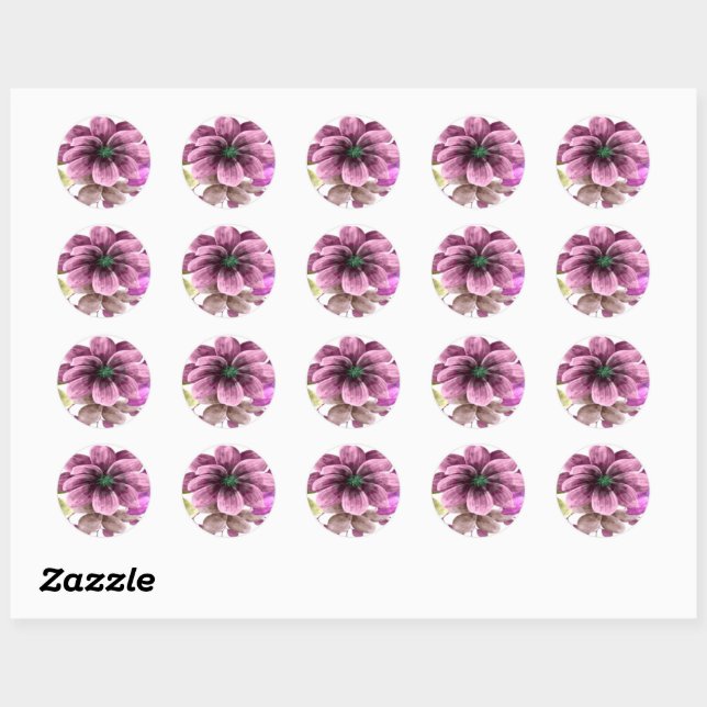 Sticker Rond Aquarelle Rose Et Vert Sceau Mariage Floral (Feuille)