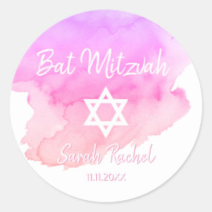 Sticker Rond Aquarelle rose étoile de David Bat Bar Mitzvah