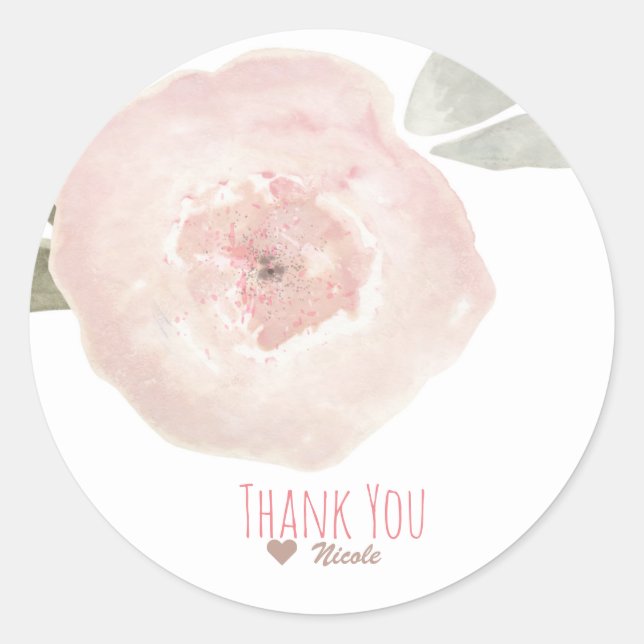 Sticker Rond Aquarelle rose Fleur Anniversaire Fête Favoriser (Devant)
