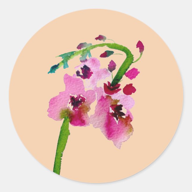 Sticker Rond Aquarelle rose fleurie mariage (Devant)