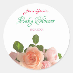 Sticker Rond Aquarelle Rose Fleurs Baby shower manuscrit