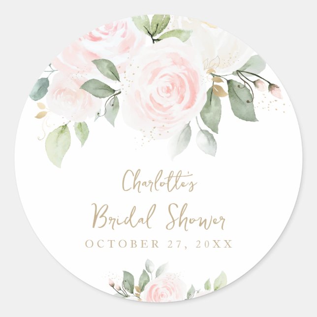 Sticker Rond Aquarelle rose Floral Fête des mariées or (Devant)