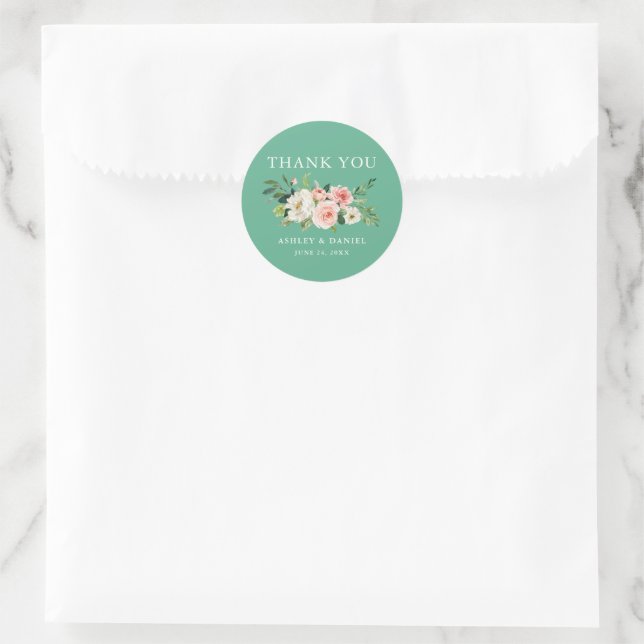 Sticker Rond Aquarelle rose Floral Neo Mint Mariage (Sac)