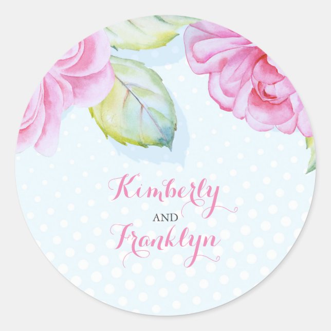 Sticker Rond aquarelle rose florale mariage élégant (Devant)
