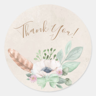 Sticker Rond Aquarelle rose florale Merci simple