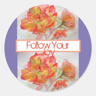 Sticker Rond Aquarelle rose Florale Orange Suivez votre joie