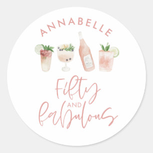 Sticker Rond Aquarelle rose girly 50 et fabuleux anniversaire