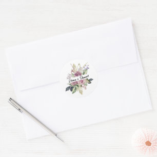 Sticker Rond Aquarelle rose lavande rose minimaliste