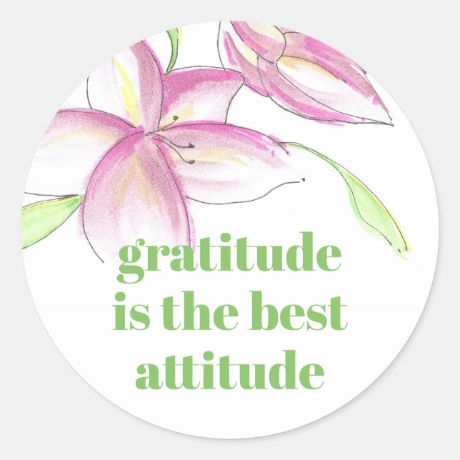 Sticker Rond Aquarelle rose Lily Gratitude (Devant)