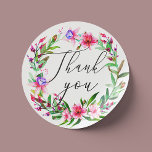 Sticker Rond Aquarelle rose mariage tropical<br><div class="desc">Aquarelle rose floral mariage Merci sticker avec élégant script et fleurs Hawaii pour le mariage de destination tropicale. Veuillez me contacter si vous avez besoin d'autres articles.</div>