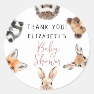 Sticker Rond Aquarelle rose mignonne Baby shower d'animaux de b